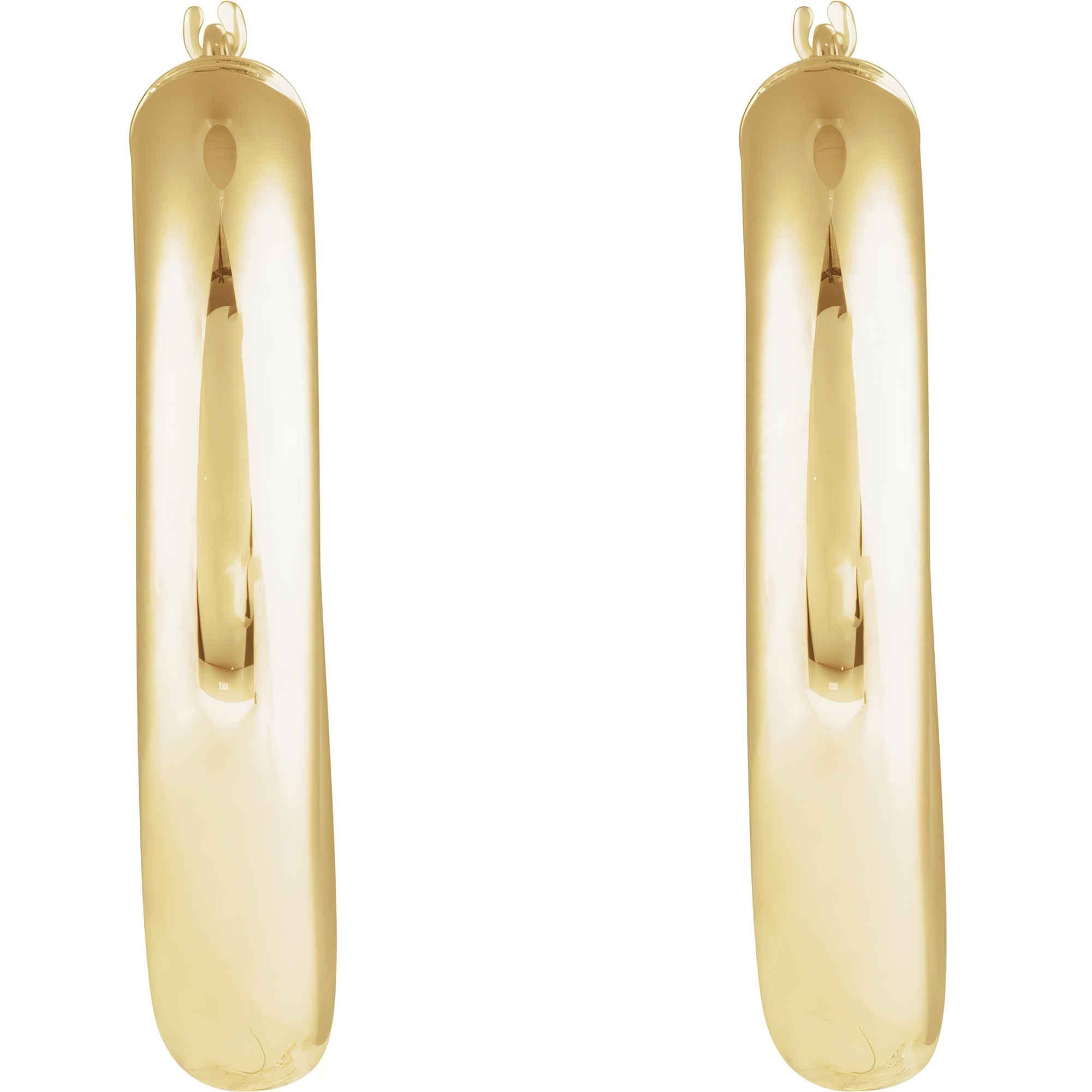 Matching pair of gold hoop earrings shown side by side in a vertical position against a white background