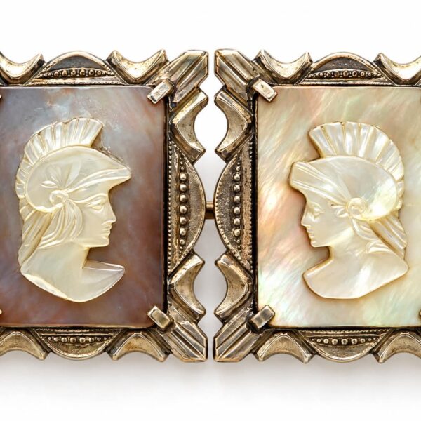 Vintage 800 Silver Mother of Pearl Cameo Cufflinks Roman Soldier Camexco Italy