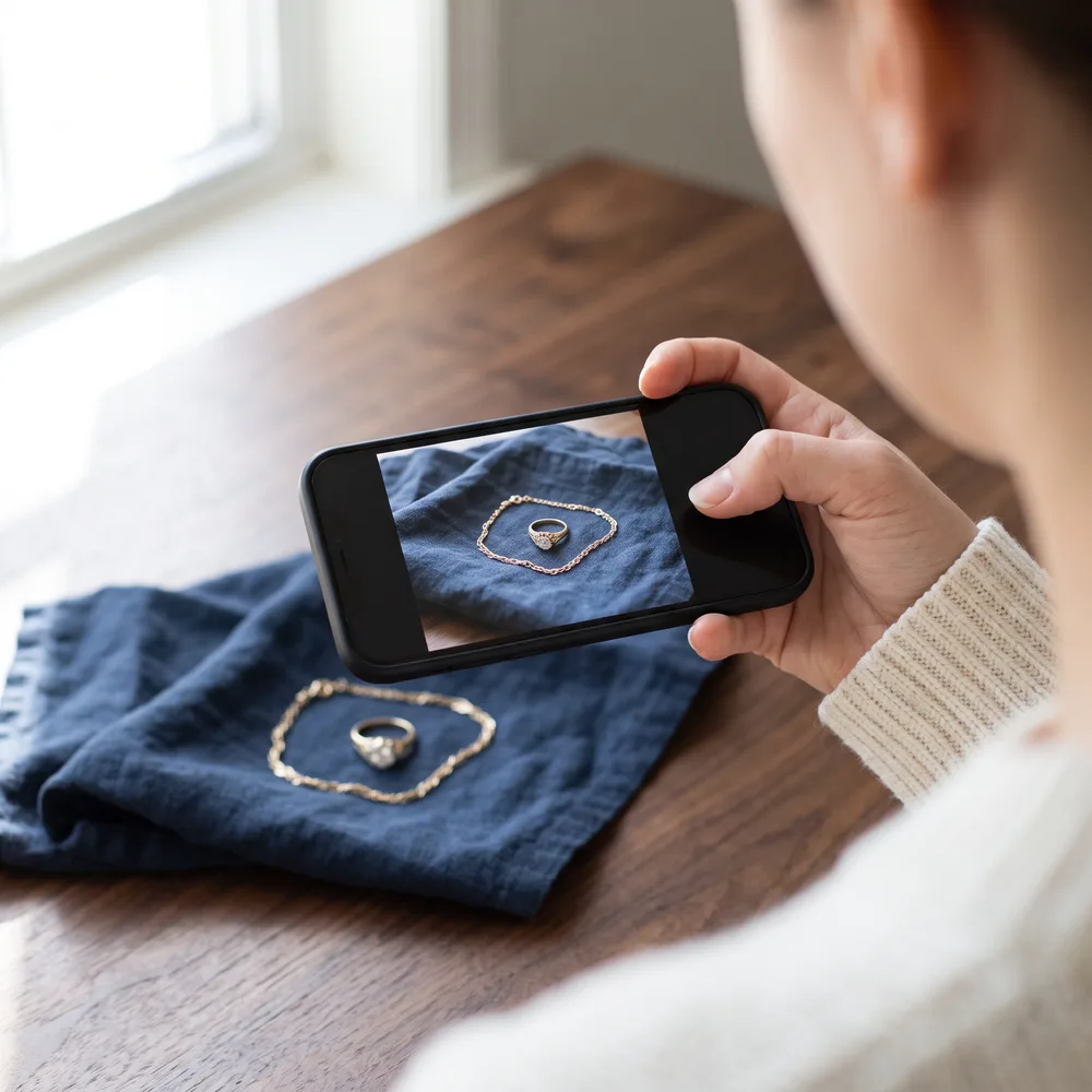 Photographing a diamond ring and gold chain with a phone